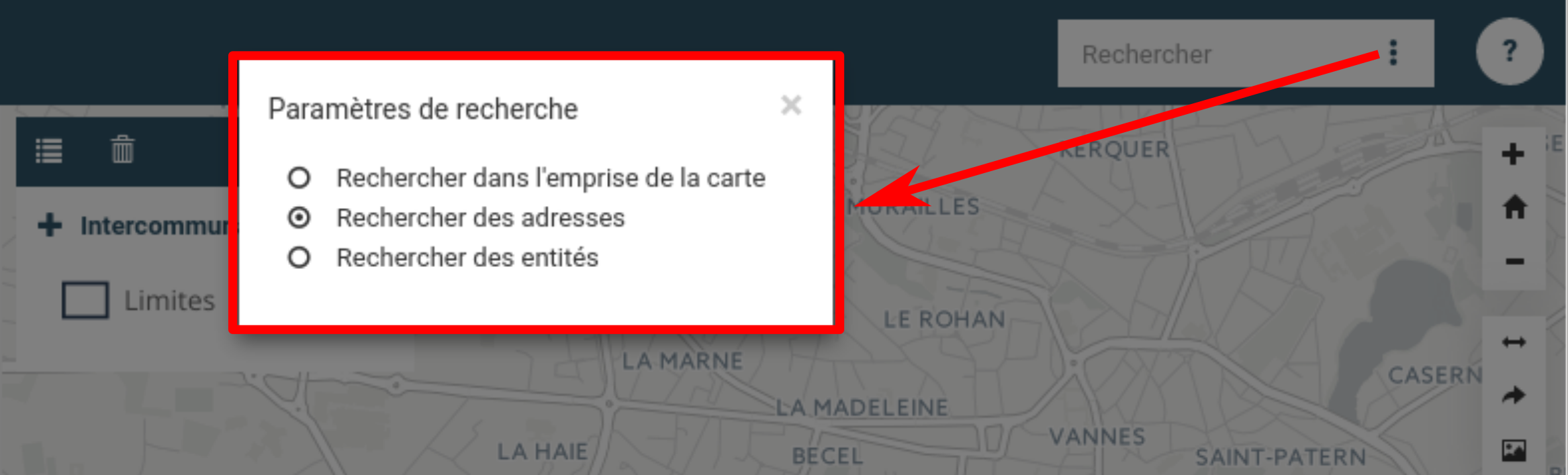 Options de la barre de recherche